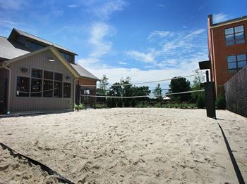 Sand volleyball court at hayden lofts apartments